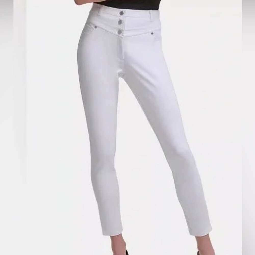 Karl Lagerfeld Paris White High Rise Button Fly Cropped Pants